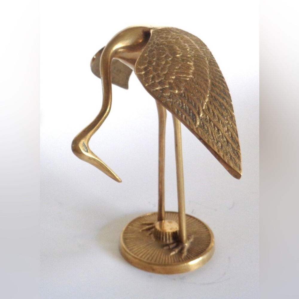 Antique Solid Brass Crane Figurine